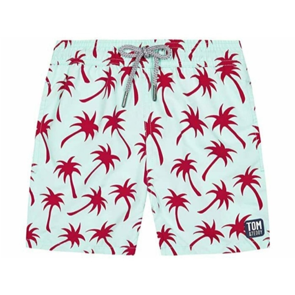 Tom & Teddy Palm Tree Swim Shorts blue with palms